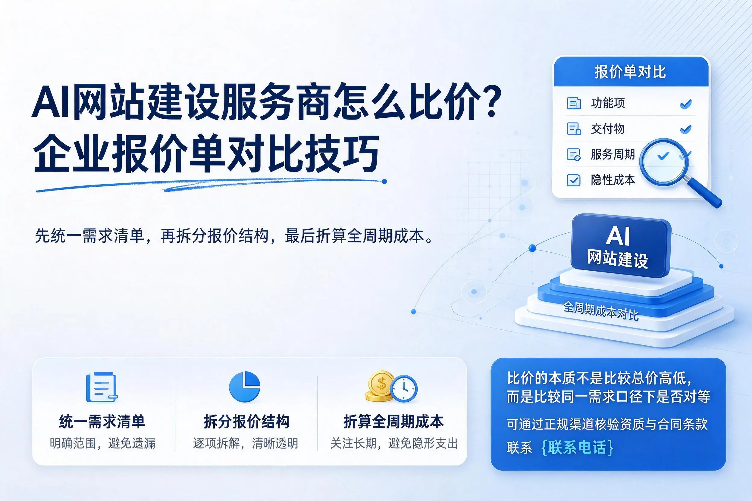AI网站建设服务商怎么比价?天津企业报价单对比技巧
