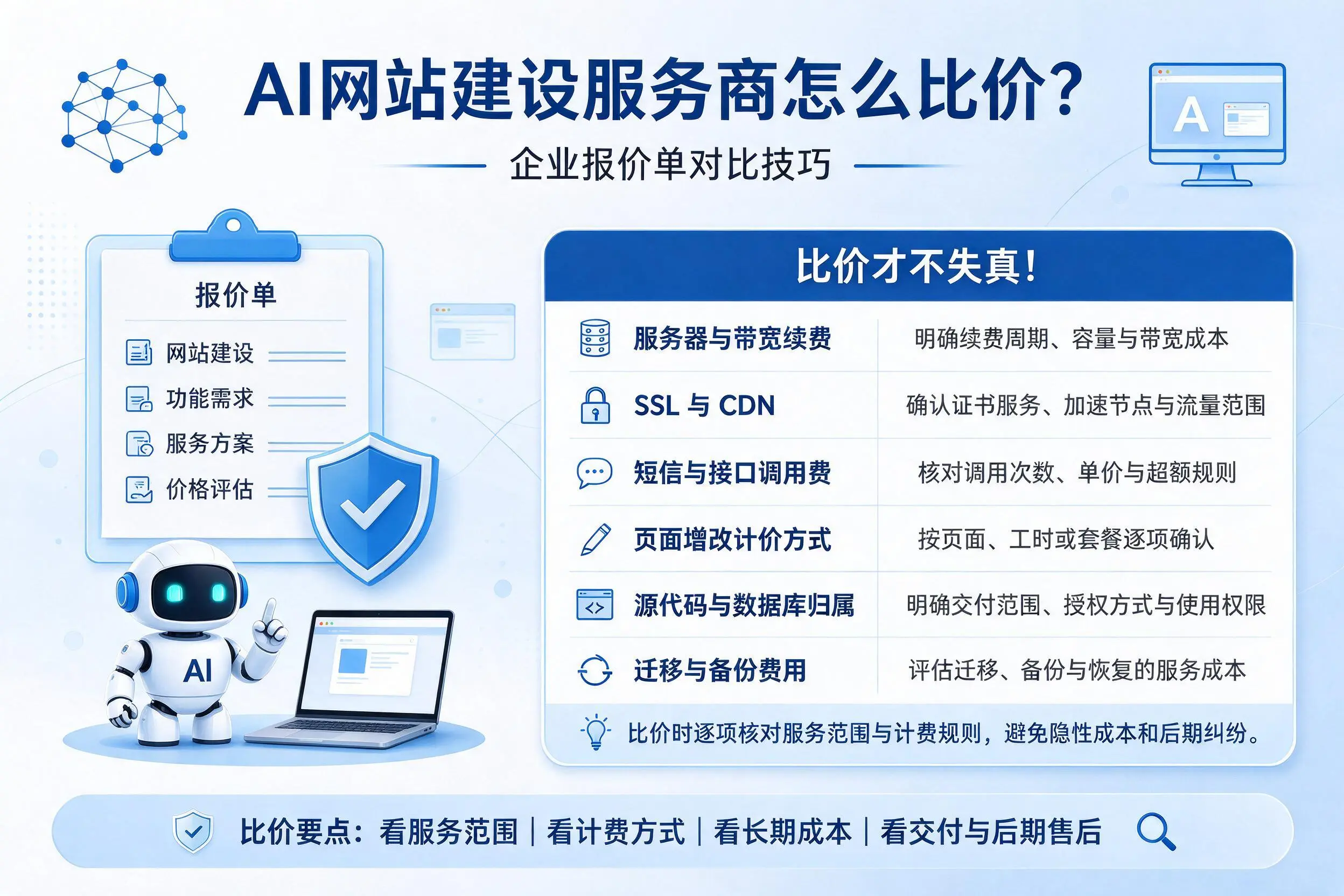 AI网站建设服务商怎么比价?天津企业报价单对比技巧