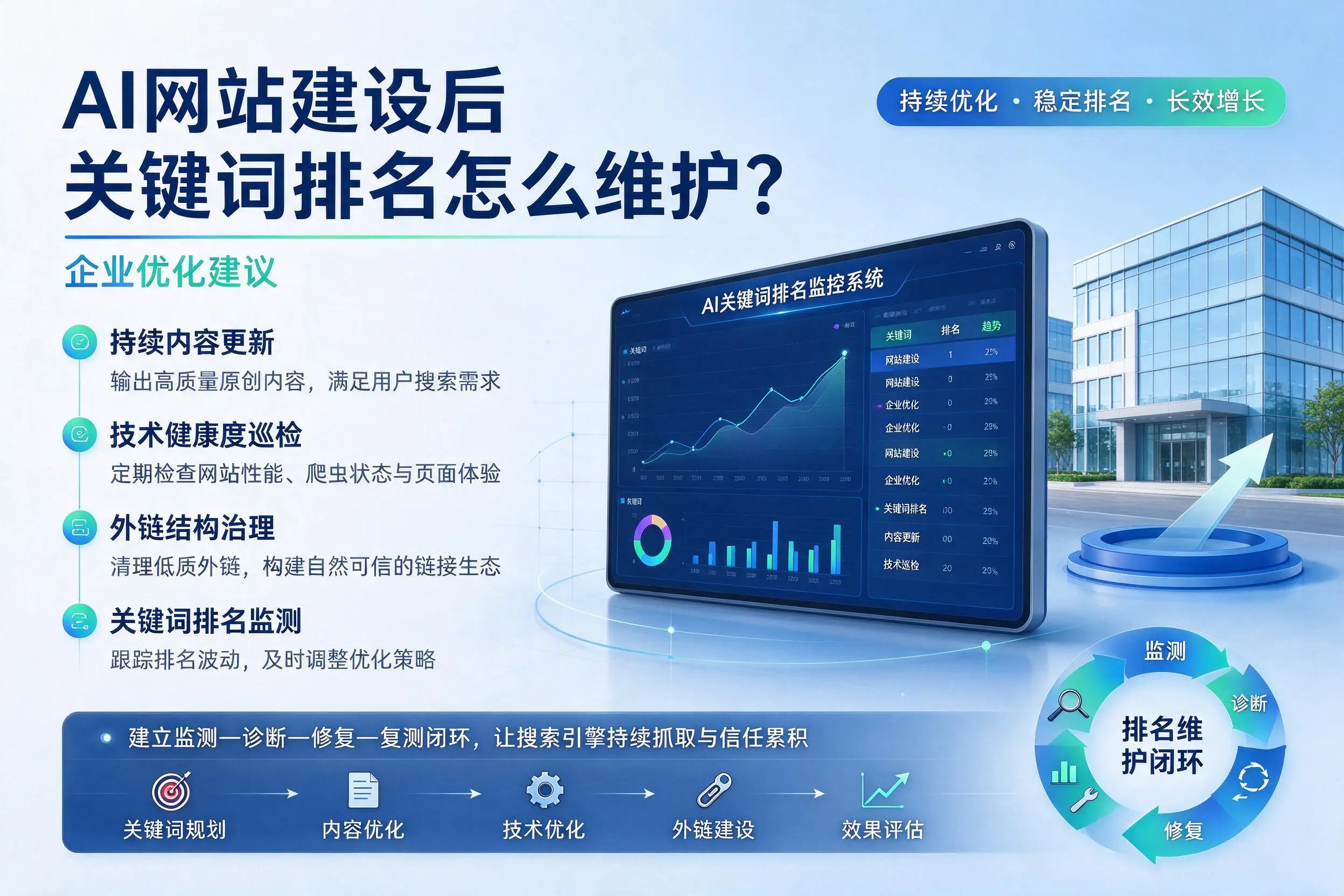 AI网站建设后关键词排名怎么维护?天津企业优化建议