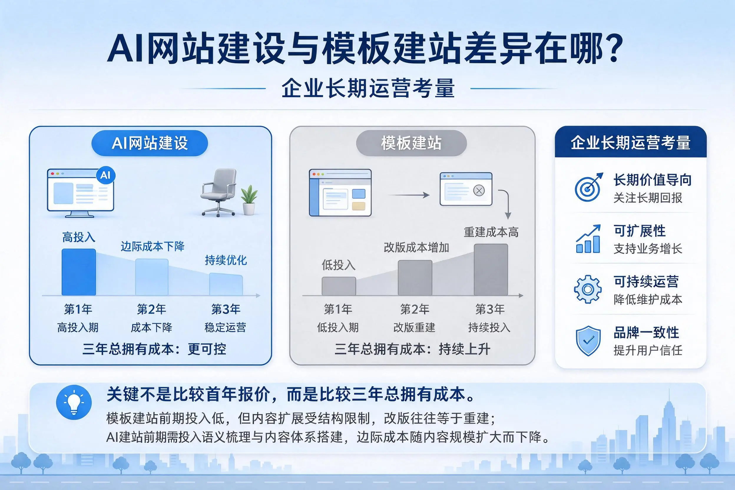 AI网站建设与模板建站差异在哪?天津企业长期运营考量